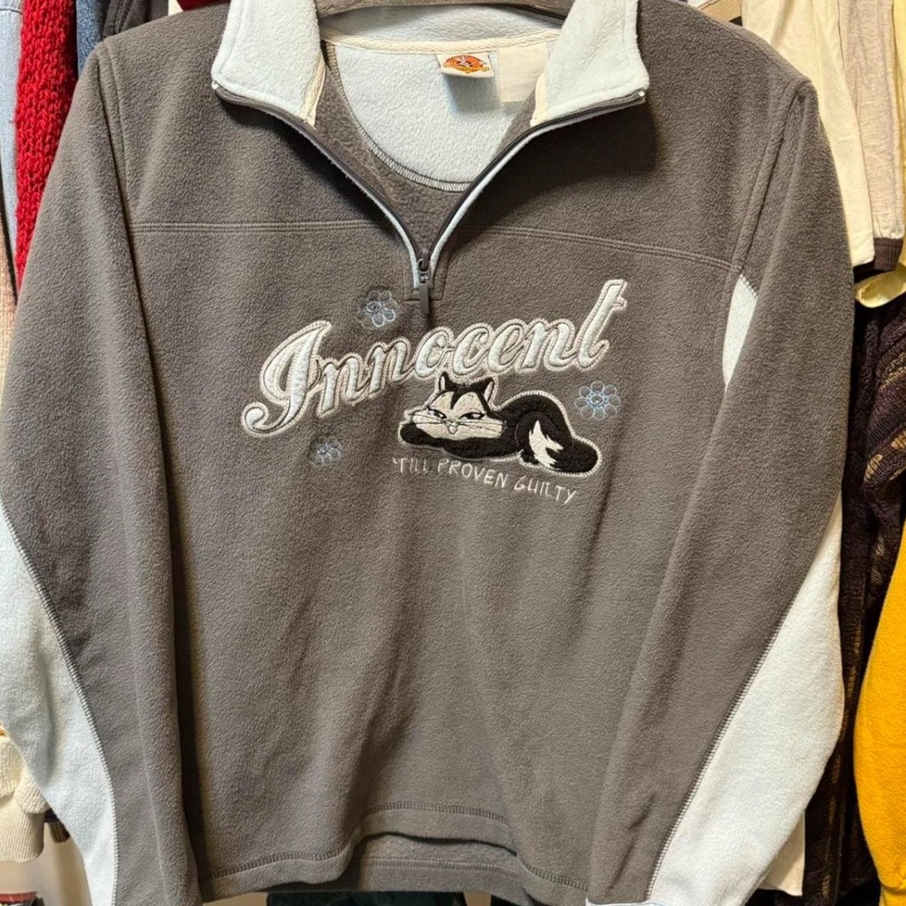 Warner Bros Gray and White Zip Up Sweater